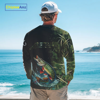 Northern Pike fishing camouflage Custom performance long sleeve Fishing Shirts, Pike Fishing jerseys NQS10082
