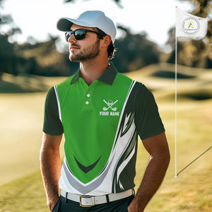 Green and white Mens golf polo shirts custom golf attire for men, gifts for golf lovers NQS10084