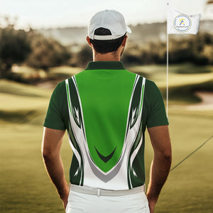 Green and white Mens golf polo shirts custom golf attire for men, gifts for golf lovers NQS10084