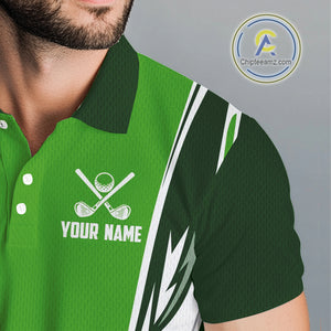 Green and white Mens golf polo shirts custom golf attire for men, gifts for golf lovers NQS10084