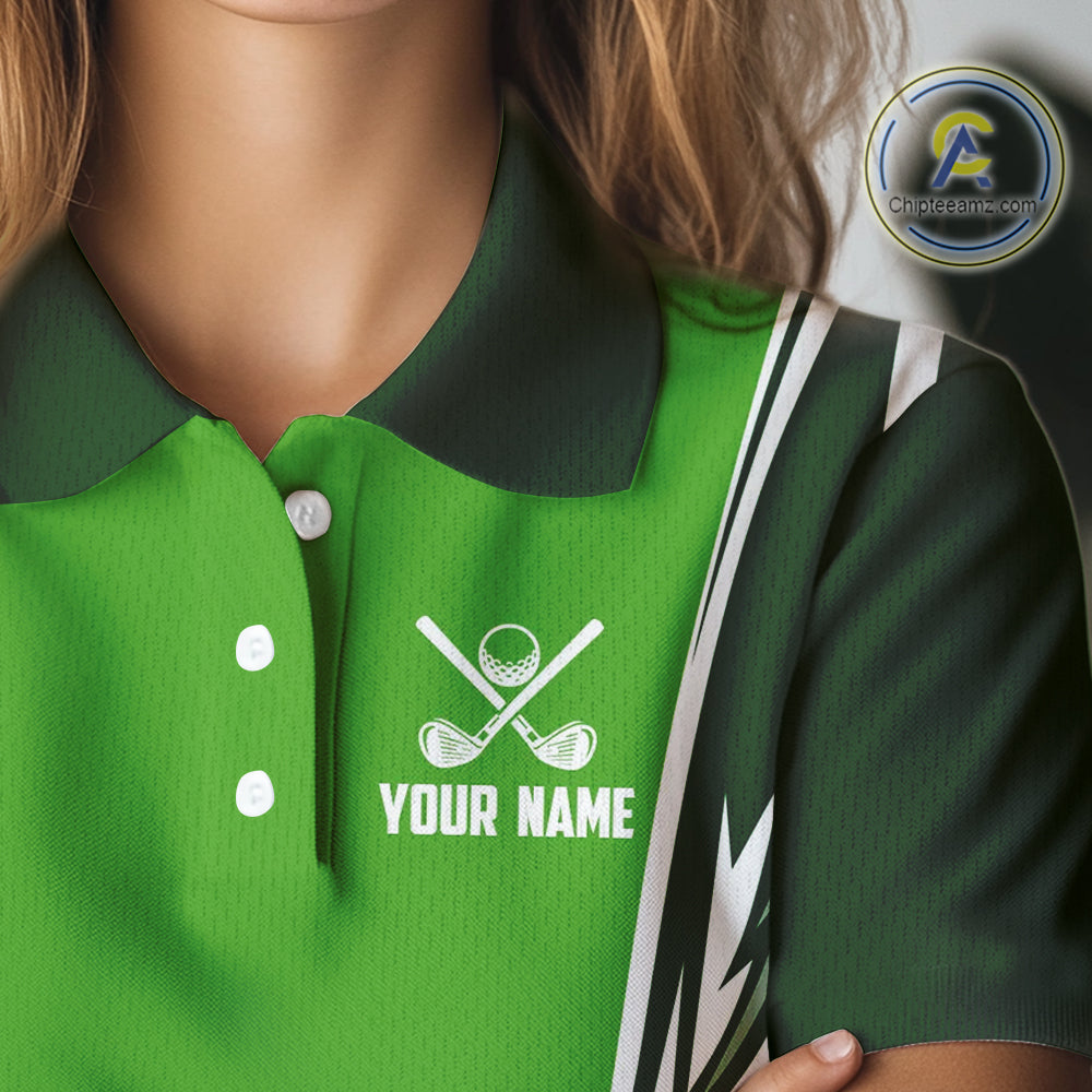 Green and white Women golf polo shirts custom golf attire for ladies, gifts for golf lovers NQS10084