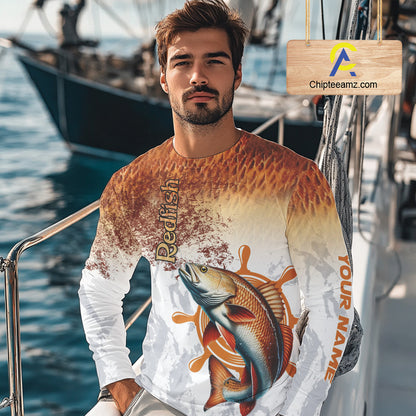 Redfish fishing scales pattern Custom performance long sleeve Fishing Shirts, Red Drum Fishing jersey NQS10086