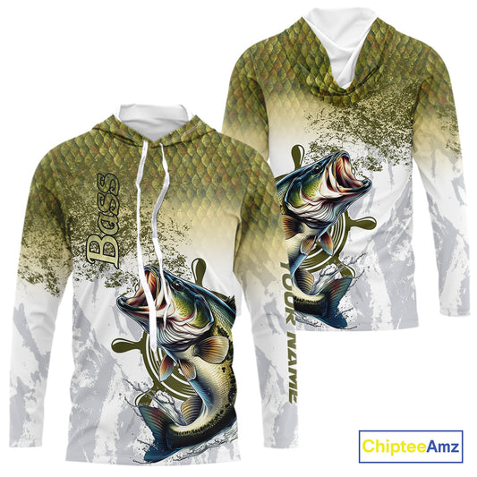Bass fishing scales pattern Custom performance long sleeve Fishing Shirts, Bass Fishing jersey NQS10087