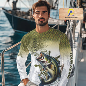 Bass fishing scales pattern Custom performance long sleeve Fishing Shirts, Bass Fishing jersey NQS10087