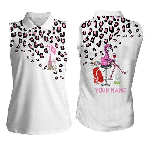 Pink leopard Women sleeveless polo shirt custom white ladies golf top flamingo golf wine shirt NQS5885