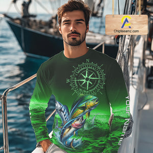 Personalized Mahi Mahi, Wahoo, Tuna Green Performance Fishing Shirt,compass offshore tournament Shirt NQS10234
