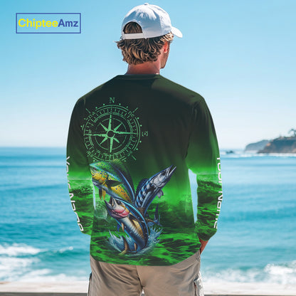 Personalized Mahi Mahi, Wahoo, Tuna Green Performance Fishing Shirt,compass offshore tournament Shirt NQS10234