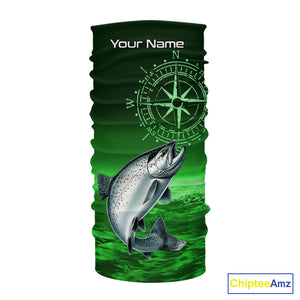 Personalized Salmon Green Performance Fishing Shirts, compass Salmon fishing tournament Shirts NQS10237