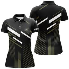 Load image into Gallery viewer, Womens golf polo shirts custom name black green plaid golf outfits for ladies, female golf attire NQS6098