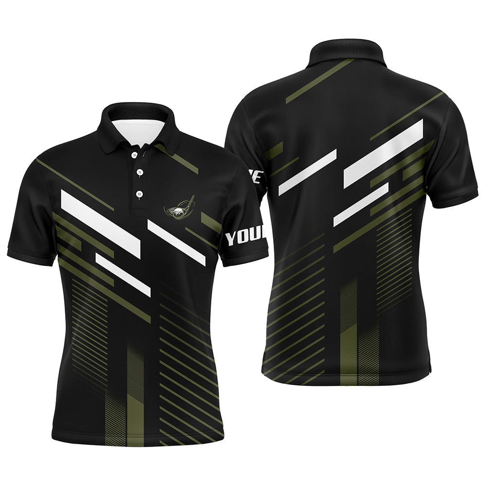 Mens Golf polo shirts custom name black green plaid golf outfit men, men's golf clothes NQS6098