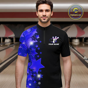 Men bowling Polo, Quarter Zip shirts Custom Blue Stars Bowling Team Bowlers Jersey NQS10598