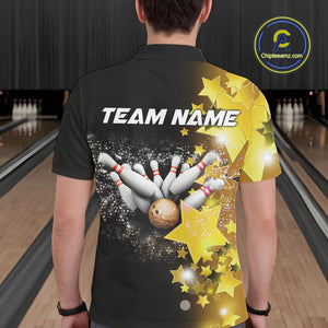 Men bowling Polo, Quarter Zip shirts Custom Gold Stars Bowling Team Bowlers Jersey NQS10599