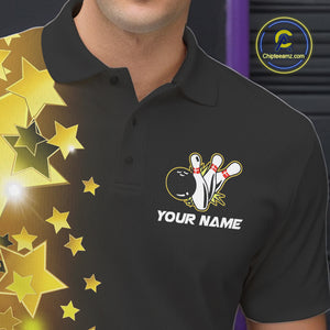 Men bowling Polo, Quarter Zip shirts Custom Gold Stars Bowling Team Bowlers Jersey NQS10599