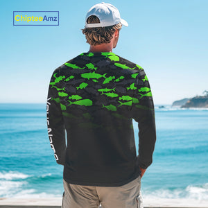 Fishing black and green camouflage UV long sleeve hooded camo fishing shirts Custom fishing apparel NQS10601