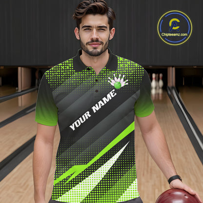 Green Bowling Custom Men Bowling Polo, Quarter zip Shirts Bowling Team Jerseys Bowling Tournament NQS10604
