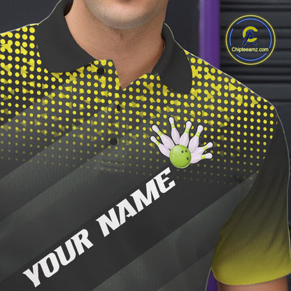 Yellow Bowling Custom Men Bowling Polo, Quarter zip Shirts Bowling Team Jerseys Bowling Tournament NQS10605