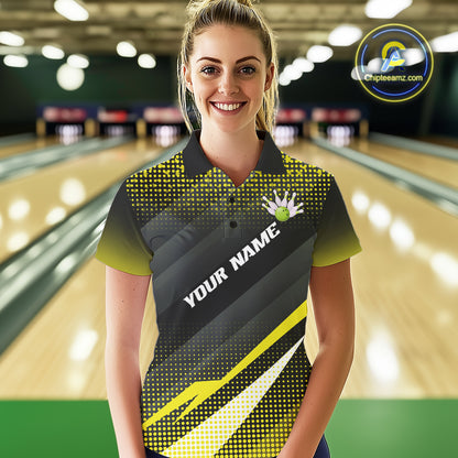 Yellow Bowling Custom Women Bowling Polo, Quarter zip Shirts Bowling Team Jerseys Bowling Tournament NQS10605