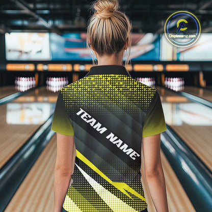 Yellow Bowling Custom Women Bowling Polo, Quarter zip Shirts Bowling Team Jerseys Bowling Tournament NQS10605