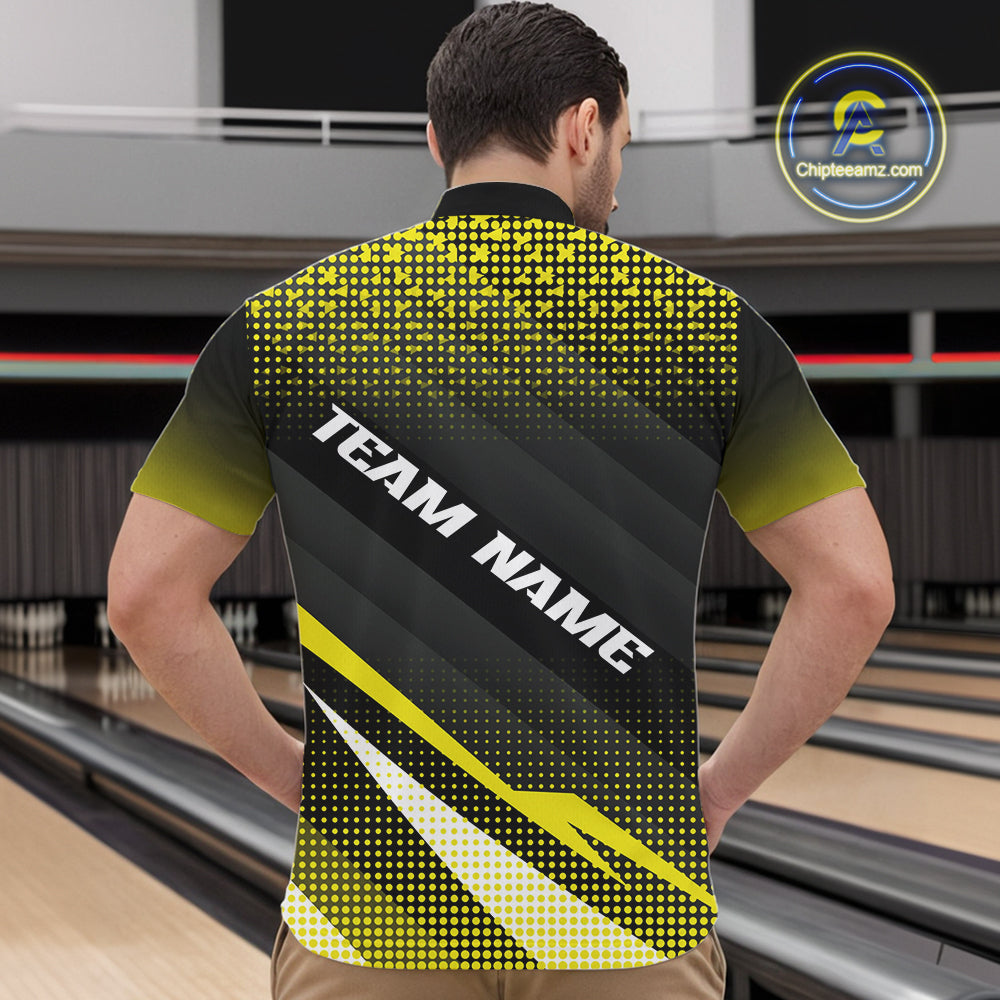 Yellow Bowling Custom Men Bowling Polo, Quarter zip Shirts Bowling Team Jerseys Bowling Tournament NQS10605