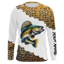 Load image into Gallery viewer, Walleye fishing scales shirts for men Customize name Performance Long Sleeve fishing apparel NQS1110