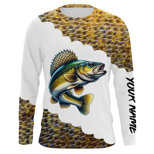 Walleye fishing scales shirts for men Customize name Performance Long Sleeve fishing apparel NQS1110