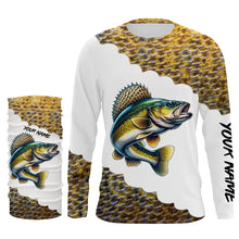 Load image into Gallery viewer, Walleye fishing scales shirts for men Customize name Performance Long Sleeve fishing apparel NQS1110