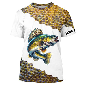 Walleye fishing scales shirts for men Customize name Performance Long Sleeve fishing apparel NQS1110