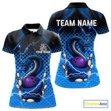 Load image into Gallery viewer, Black &amp; Blue Lightning Thunder Cobra Snake Bowling Shirts For Women Custom Bowling Team League Jersey NQS11006