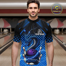 Load image into Gallery viewer, Black and Blue Lightning Thunder Cobra Snake Bowling Shirts For Men Custom Bowling Team League Jersey NQS11006