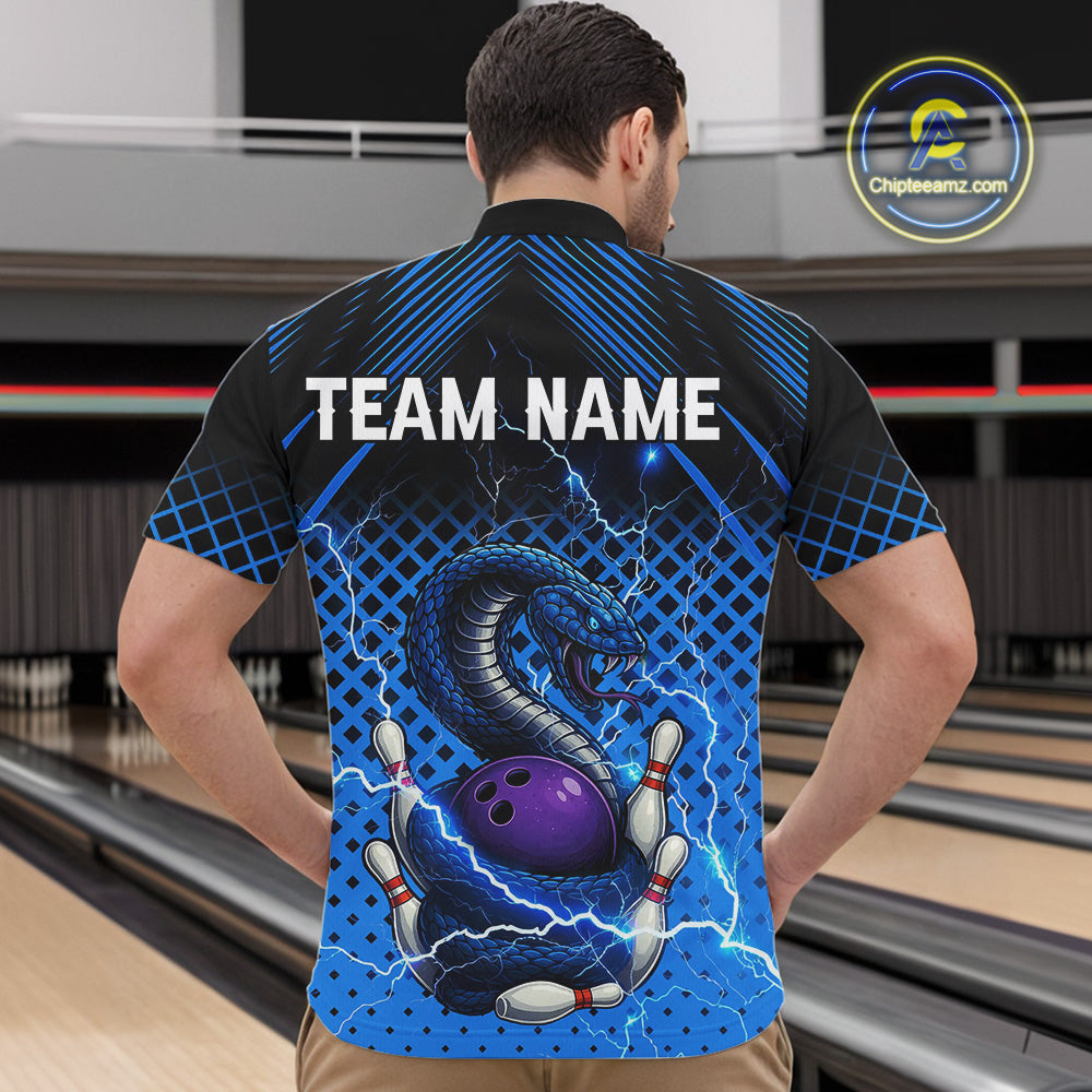 Black and Blue Lightning Thunder Cobra Snake Bowling Shirts For Men Custom Bowling Team League Jersey NQS11006