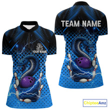 Load image into Gallery viewer, Black &amp; Blue Lightning Thunder Cobra Snake Bowling Shirts For Women Custom Bowling Team League Jersey NQS11006