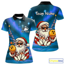 Load image into Gallery viewer, Funny Santa Christmas Bowling Shirts For Women Custom Blue Christmas Night Bowling Team Jersey NQS11010