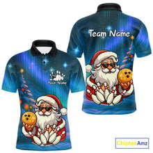Load image into Gallery viewer, Funny Santa Christmas Bowling Shirts For Men Custom Blue Christmas Night Bowling Team Jersey NQS11010