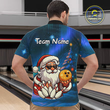 Load image into Gallery viewer, Funny Santa Christmas Bowling Shirts For Men Custom Blue Christmas Night Bowling Team Jersey NQS11010