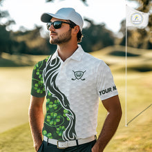 Load image into Gallery viewer, Custom White and Green shamrock pattern Golf Polo Shirts For Men, St Patrick&#39;s day team mens golf top NQS11208