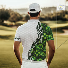 Load image into Gallery viewer, Custom White and Green shamrock pattern Golf Polo Shirts For Men, St Patrick&#39;s day team mens golf top NQS11208