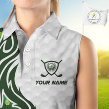 Load image into Gallery viewer, Custom White and Green shamrock pattern Sleeveless Golf Polo Shirts, St Patrick&#39;s day ladies golf top NQS11208