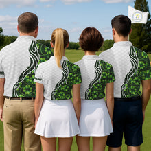 Load image into Gallery viewer, Custom White and Green shamrock pattern Golf Polo Shirts For Men, St Patrick&#39;s day team mens golf top NQS11208