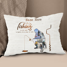 Load image into Gallery viewer, Personalized ice fishing custom name and photo Canvas, Linen Throw Pillow gift for Ice fishing lovers NQS7032