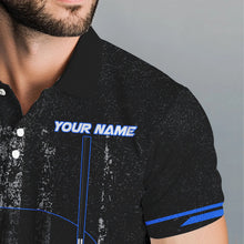 Load image into Gallery viewer, Black &amp; White grunge American Flag Skull Mens golf polo shirts custom golf attire for mens | Blue NQS9344