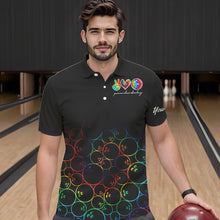 Load image into Gallery viewer, Colorful tie dye Black Bowling Camo Bowling Shirts for Men Custom Peace Love Bowling Team Jerseys NQS9483
