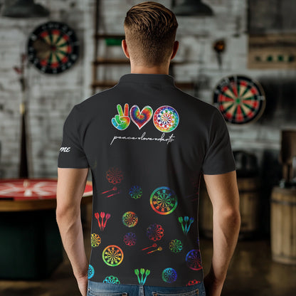 Personalized Colorful tie dye Black Camo Darts Shirts For Men Custom Peace Love Darts Team Jerseys NQS9484