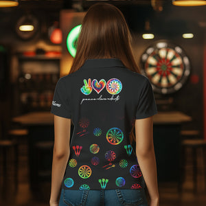 Personalized Colorful tie dye Black Camo Darts Shirts For Women Custom Peace Love Darts Team Jerseys NQS9484