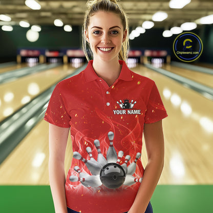Personalized Red Flame Funny Bowling shirts for Women My drinking team has a bowling problem NQS11615