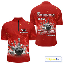 Load image into Gallery viewer, Personalized Red Flame Funny Bowling shirts for Men My drinking team has a bowling problem NQS11615