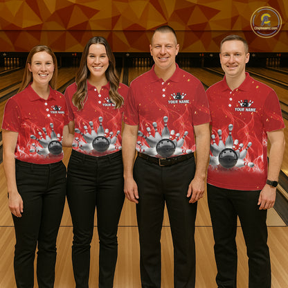 Personalized Red Flame Funny Bowling shirts for Men My drinking team has a bowling problem NQS11615