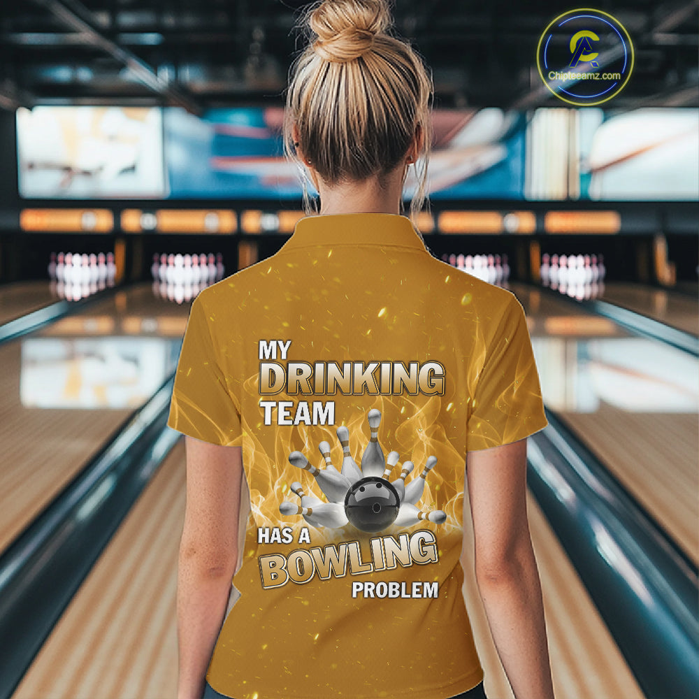 Personalized Yellow Flame Funny Bowling shirts for Women My drinking team has a bowling problem NQS11616