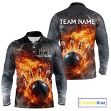 Load image into Gallery viewer, Custom Orange Flame Lightning Thunder Bowling shirts for Men, bowling team jerseys gift for bowlers NQS11618