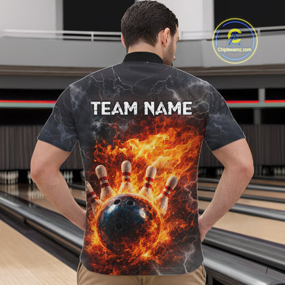 Custom Orange Flame Lightning Thunder Bowling shirts for Men, bowling team jerseys gift for bowlers NQS11618