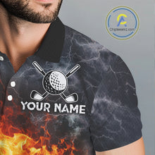 Load image into Gallery viewer, Custom Orange Flame Lightning Thunder Mens Golf Polo Shirt, Golf attire For Men Golfing Gifts NQS11619